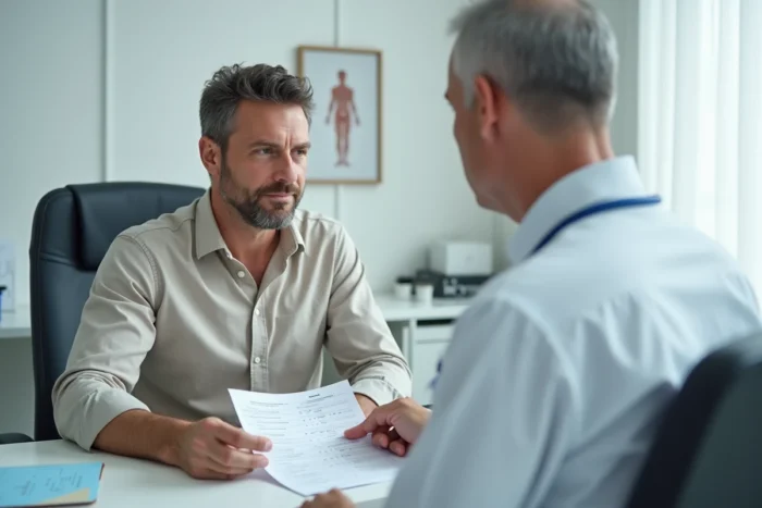 Patient consultant un médecin pour analyser ses résultats de CDT et planifier une réduction en dix jours
