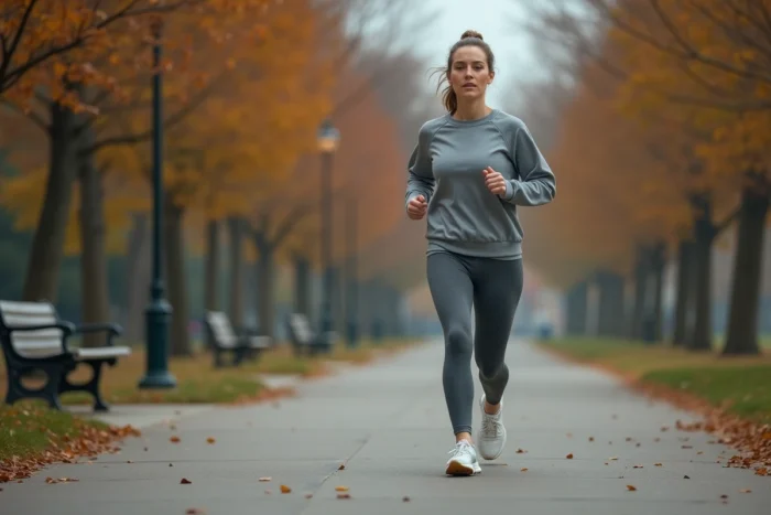 Femme faisant du jogging dans un parc urbain dans le cadre d'une démarche de réduction du CDT